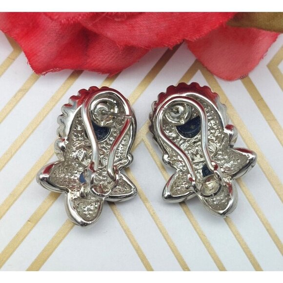 Michael Morrison Two Tone Silver & Gold Blue Glass Bead Floral Earrings Sign MX - Picture 5 of 11